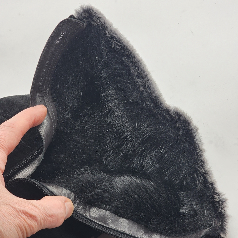 STUART WEITZMAN Black Suede Faux Fur Ankle Boots Size 8.5M - Picture 7 of 8